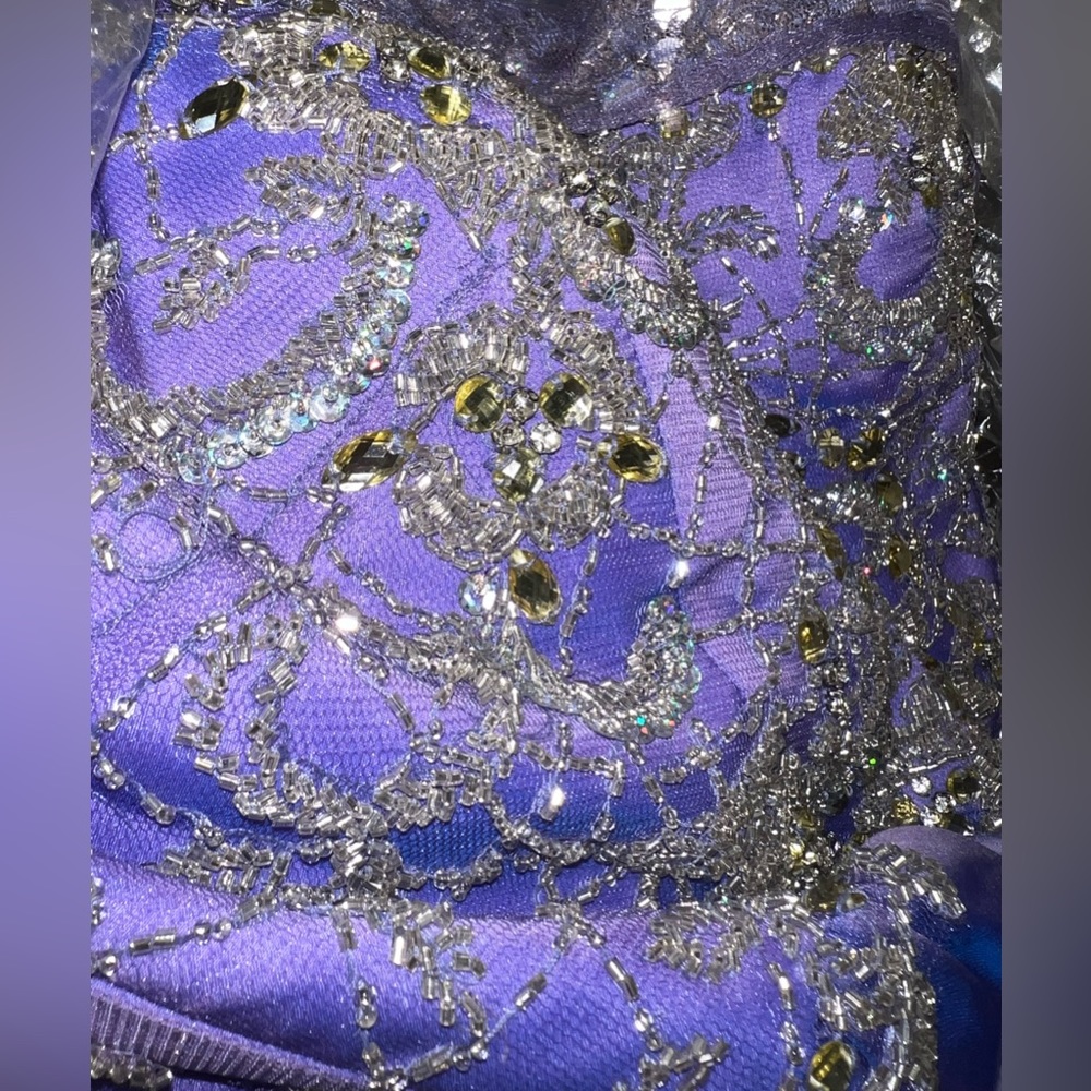 Rachel Allan Off-Shoulder Lavender Evening Gown - Picture 3 of 12